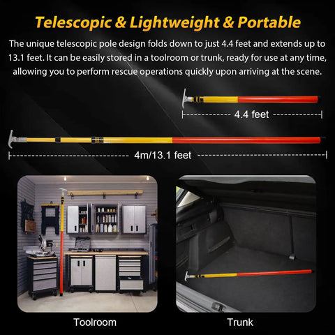 13.1Ft Telescopic Hot Stick Is Tough As Nails With 35KV Insulated Rescue Hook And Pole For Live Wire Jobs stored in a toolroom