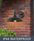 Black Gooseneck Barn Light With 10 Inch Dome Exterior Wall Mount Lamp For Farmhouse Garage Porch Patio Outdoor Sconce