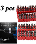 Top Notch 33 Piece Screwdriver Bit Set With Magnetic Extension Holder And Quick Release Driver Tools Made From Tough Chrome Vanadium Steel To Handle Tamper Star Torx Hex Socket Jobs For Serious Home Repairs And DIY Projects Without Losing Any Grit Or 33-piece bit set in red holder for electric drill