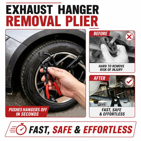 Ultimate 17-Piece Heavy Duty Exhaust Hangers Kit With Specialty Removal Tool For Effortless Undercarriage Repair And Fast DIY Car Fixes Today, exhaust hanger plier by car wheel
