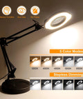 10X Magnifying Glass With Light And Stand, 2 In 1 Real Glass Lens Desk Lamp, showing adjustable stand and five color mode lights.