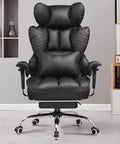 Big And Tall Gaming Chair With Retractable Footrest And Pocket Spring Lumbar Support And Heavy Duty 400 Pound Capacity Office Seat in black leather with plush cushioning.