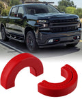 Tow Hook Covers For Chevy Silverado 1500 2007-2026 And GMC Sierra 1500 2007-2018 shown in red, durable and stylish accessory.