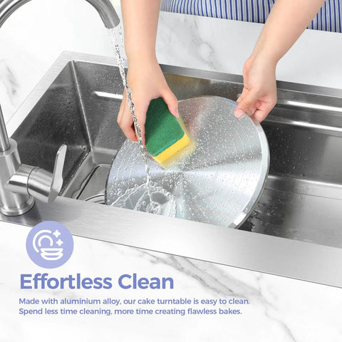 Heavy Duty Aluminum Cake Turntable With Anti Slip Surface Ohuhu 12 Inch Rotating Decorating Stand being cleaned in a sink