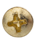 Top Shelf Brass Finished Steel Wood Screws Featuring Phillips Cross Drive And Flat Sinking Oval Heads close-up view of head.