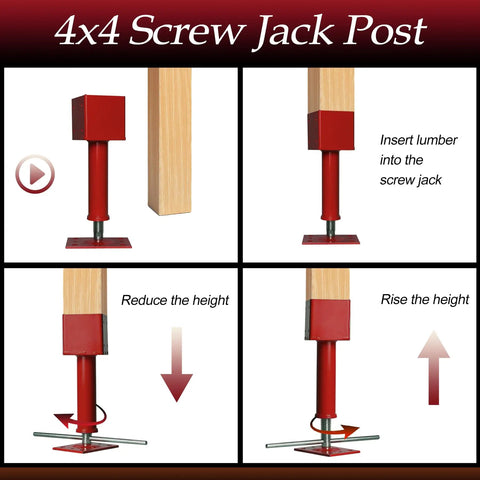 Beefy 4x4 Screw Jacks Adjustable Post Levelers for home basement crawlspace shed lifting. Adjustable height from 14.5 to 18.5 inches.