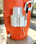 Cup Holder Organizer For 5 Gallon Water Cooler Must Have Setups, Cup Dispenser With Marker Storage, White on orange cooler