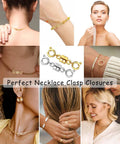 Collage showing use of Magnetic Necklace Clasps And Closures Set with Double Open Bracelet Extender in gold and silver.