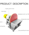 Rip Through Mini Electric Belt Sander And Abrasive Disc Grinding Machine With Seven Speed Control showing stainless steel chassis and motor features.