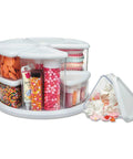 Rotating Craft Organizer Carousel With Nine Removable Canisters And Clear Lids, Grab And Go Access for easy craft storage.