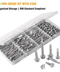 150 Piece Self Drilling Screws Set For Metal Wood Plastic 410 Stainless Steel Self Tapping TEK Screws In Four Sizes with case