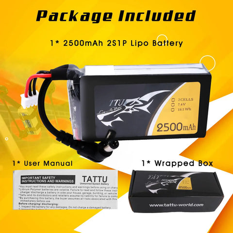 7.4V 2500mAh 2S LiPo Battery Pack For Fat Shark Goggles With DC5.5mm Plug And LED Power Indicator, manual and box shown