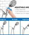 High Pressure Shower Head With Six Spray Settings, solid brass arm mount, adjustable angles, brushed nickel finish