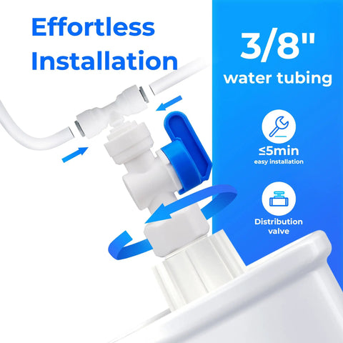 3/8 inch tubing hookups showcasing effortless installation on sturdy small water pressure tank for tankless reverse osmosis systems.