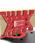 Hella Precise Woodworking Dovetail Jig Crafted From Durable Aluminum Alloy Marking Template Featuring Integrated Tenon Caliper and Table Saw Depth Gauge on raw wood.