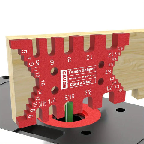 Hella Precise Woodworking Dovetail Jig Crafted From Durable Aluminum Alloy Marking Template Featuring Integrated Tenon Caliper and Table Saw Depth Gauge on raw wood.