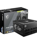 Fully Modular 750W Gaming Power Supply With 80 Plus Gold Compact ATX 3.1 PCIe 5.1 Ready Native Dual Color 12V 2 by 6 Pin Cable Built For Gamers On Modern Rigs Quiet Reliable Performance 10 Year Warranty, PSU box and modular unit