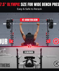 Beefy 1980 Lb Weight Bench With Wide Grip Rack For Home Gym Bench Press Set showing 47.44 inches width comparison