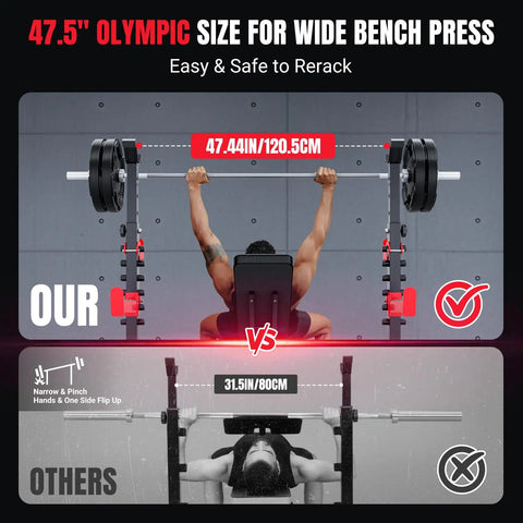 Beefy 1980 Lb Weight Bench With Wide Grip Rack For Home Gym Bench Press Set showing 47.44 inches width comparison