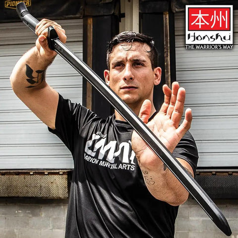 Person holding Realistic Practice Katana Sword For Martial Arts Training Real Deal Feel Dope Bokken Style One Piece Polypropylene Construction