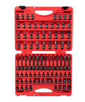 84 piece 3/8 Inch Drive Impact Socket Set Master SAE and Metric with long mid and stubby lengths displayed in red case