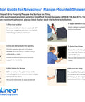 Installation guide for Novalinea flange-mounted shower niches with illustrated step-by-step instructions.