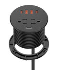 3 Inch Desk Power Grommet With 35W Usb C Fast Charging With 4 Usb Ports And Hdmi features a sleek black design and flush mount for desk use.