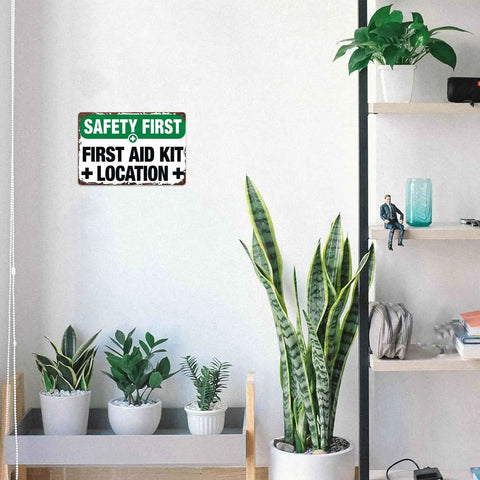 Aluminum Safety First Aid Kit Location Sign Built Tough Heavy Duty Scratch And Moisture Resistant Wall Decor 8x12 Mounted