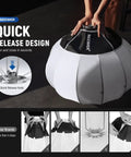 Person assembling Basics Lantern Softbox 26 Inch Quick Release Diffuser With 360 Degree Omnidirectional Lighting, Bowens Mount Compatible