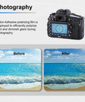Non Adhesive A4 Polarizing Film Sheets 7.8x11.8 Inch Polarized Filter improving sea photography by reducing glare in before and after images.