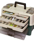 Hybrid Hip Tackle System On The Go Tackle Storage With Removable Drawers White And Green Fits StowAway Utility Boxes Premium Fishing Gear Organizer For Anglers, loaded with tackle and gear, open view