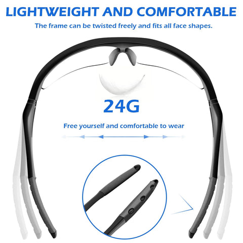 OXG safety glasses, 12-pack, front view with lightweight wraparound black frame and gray temples