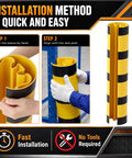 Installation steps for Heavy Duty Forklift Column Protectors Built Tough For Rough Warehouses, High Visibility PVC Rack Guards.