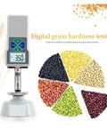 Real Deal Digital Grain Hardness Tester And Sclerometer Durometer Machine with LCD, testing various grains like beans and oats.