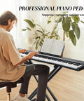 Musician playing a Foldable 88 Key Electronic Keyboard Piano With Portable Bag, Pro Pedal, Stereo Headphones, And Bluetooth MIDI Function.