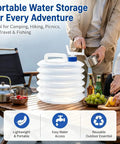 Go-To Collapsible Water Container With Spigot For Travel And Camping on table with fruit and bottles outdoors