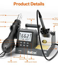 2-In-1 Soldering Iron And Hot Air Rework Station For Electronics DIY with digital display, tool holders, and dual switches.