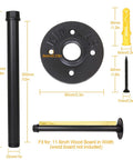 Components of Six Pack Heavy Duty Industrial Pipe Shelf Brackets Designed For Quick Install Floating Wall Supports, including steel pipes and wall mount.