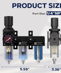 One Quarter Inch NPT Three Stage Pro Grade Air Compressor Water Separator With Filter Regulator Combo Desiccant Dryer