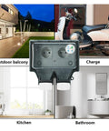 Smart Dual WiFi Socket With IP66 No Sweat Weather Shield For Indoor Outdoor Power on heavy-duty wall mount.