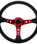 Universal 14 Inch Red PU Racing Steering Wheel with Horn Button and Game Ready Grip for Cars, Golf Carts, Go Karts, and Simulators