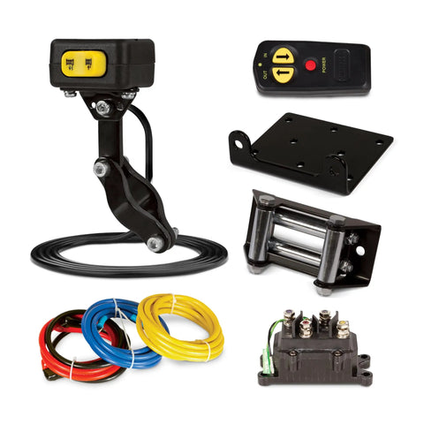 Components of Beast 4500-Lb ATV UTV Wireless Winch Kit With 50-Foot Remote Auto Battery Saver Cutoff 1.6 HP 12V DC Motor