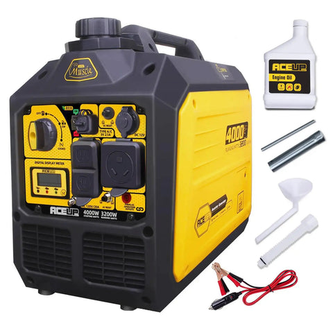 Portable Inverter Generator With 4000 Peak Watts And 3200 Running Watts, 149cc Gas Power, shown with accessories