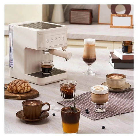 Kickstart Your Daily Hype With This Top Shelf Italian Espresso Coffee Maker featuring drinks on a counter with a modern design.