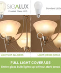 Retro Edison Style E26 LED Bulbs 60W Equivalent A19 Clear Glass vs. Standard LED, showcasing full light coverage.