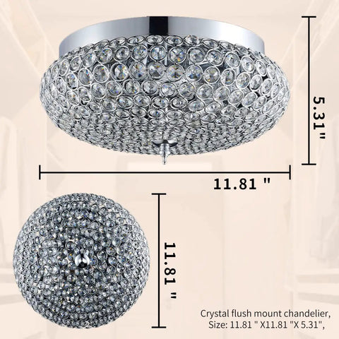 Crystal Flush Mount Ceiling Light Fixture With Sparkling Crystals, Chrome Finish, size 11.81 x 5.31 inches, modern chandelier