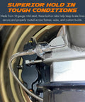 Close-up of Beefy Bolt On Brake Line Tabs Mounting Brackets for 5/8 Inch Line Fittings on vehicle axle in tough conditions