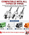 Adastone High Carbon Steel Pipe Threader Kit With 1/2 Inch 3/4 Inch And 1 Inch Taps Includes PVC Threading Tool showing compatibility with various plastic pipes.
