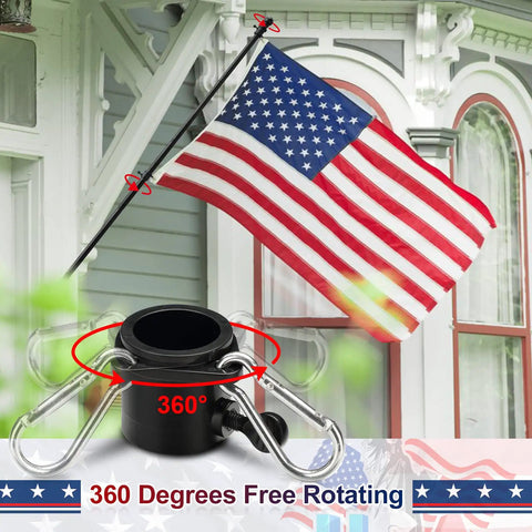 Five Foot Heavy Duty Outdoor Flag Pole Kit With 3x5 Embroidered US Flag mounted on house with tangle free rotating rings.