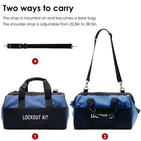 Lockout Tagout Kit for Circuit Breakers With Clamp On Locks, Group Lockout Hasps, and Tags, Universal Multi Pole Breaker Lockout in a Rugged Pocket Bag, OSHA Compliant Safety Set for Quick, Safe Lockout Procedures with adjustable strap options.